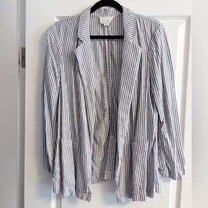 Caslon Black and White Striped Open Blazer